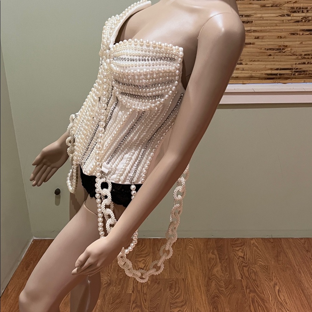 Akira Rhinestone and Pearl Embellished Corset Top Size XL - Picture 4 of 14